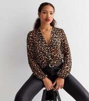 New Look Brown Leopard Print Glitter Twist Blouse